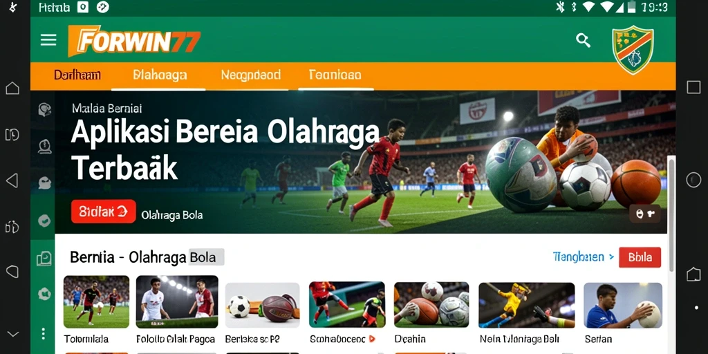 Tampilan antarmuka aplikasi FORWIN77 dengan berita olahraga bola.