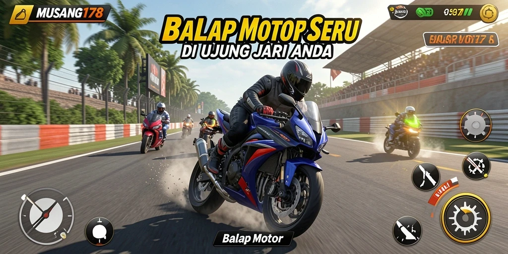 Antarmuka game MUSANG178 dengan tampilan balap motor yang menarik.