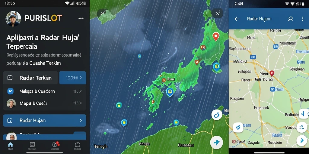 Tampilan antarmuka aplikasi Radar Hujan PURISLOT yang informatif.