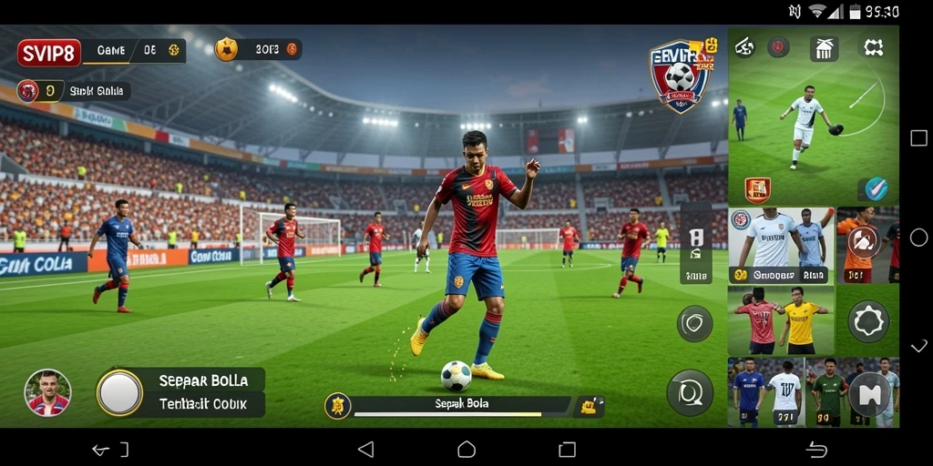 Tampilan antarmuka pengguna dari game Sepak Bola SVIP8 yang menarik.