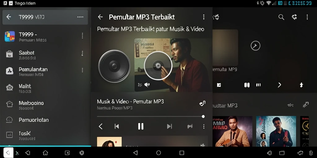 Antarmuka T9999 menampilkan fitur Pemutar MP3 dengan desain yang intuitif.