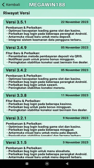 Tampilan riwayat versi megewin188